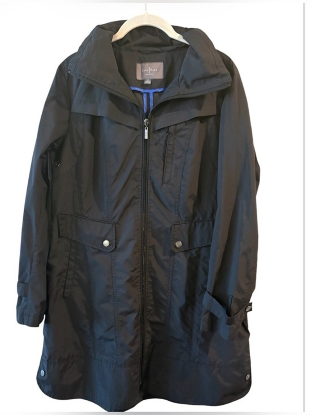 Cole Haan Black Hooded Rain Jacket Coat Size M Lightweight Utility